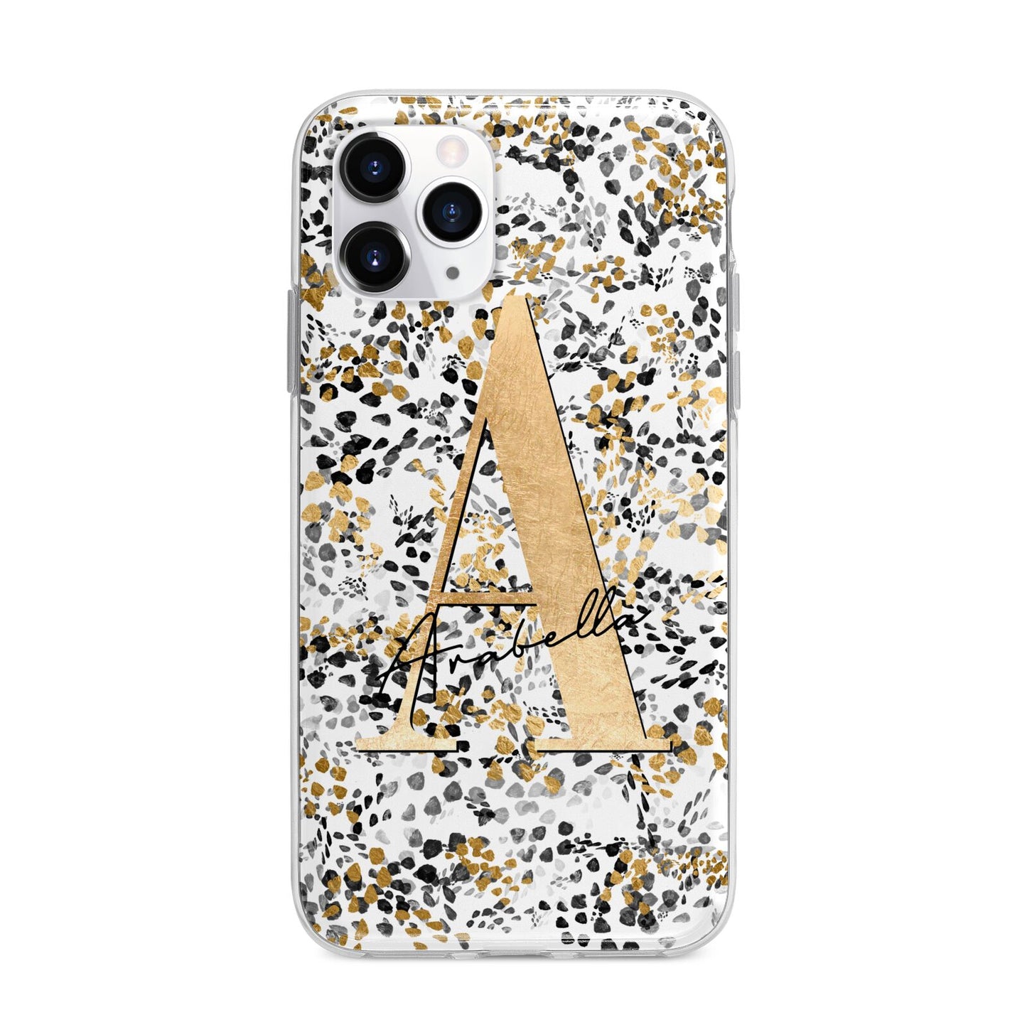 Personalised Gold Black Cheetah Apple iPhone 11 Pro in Silver with Bumper Case