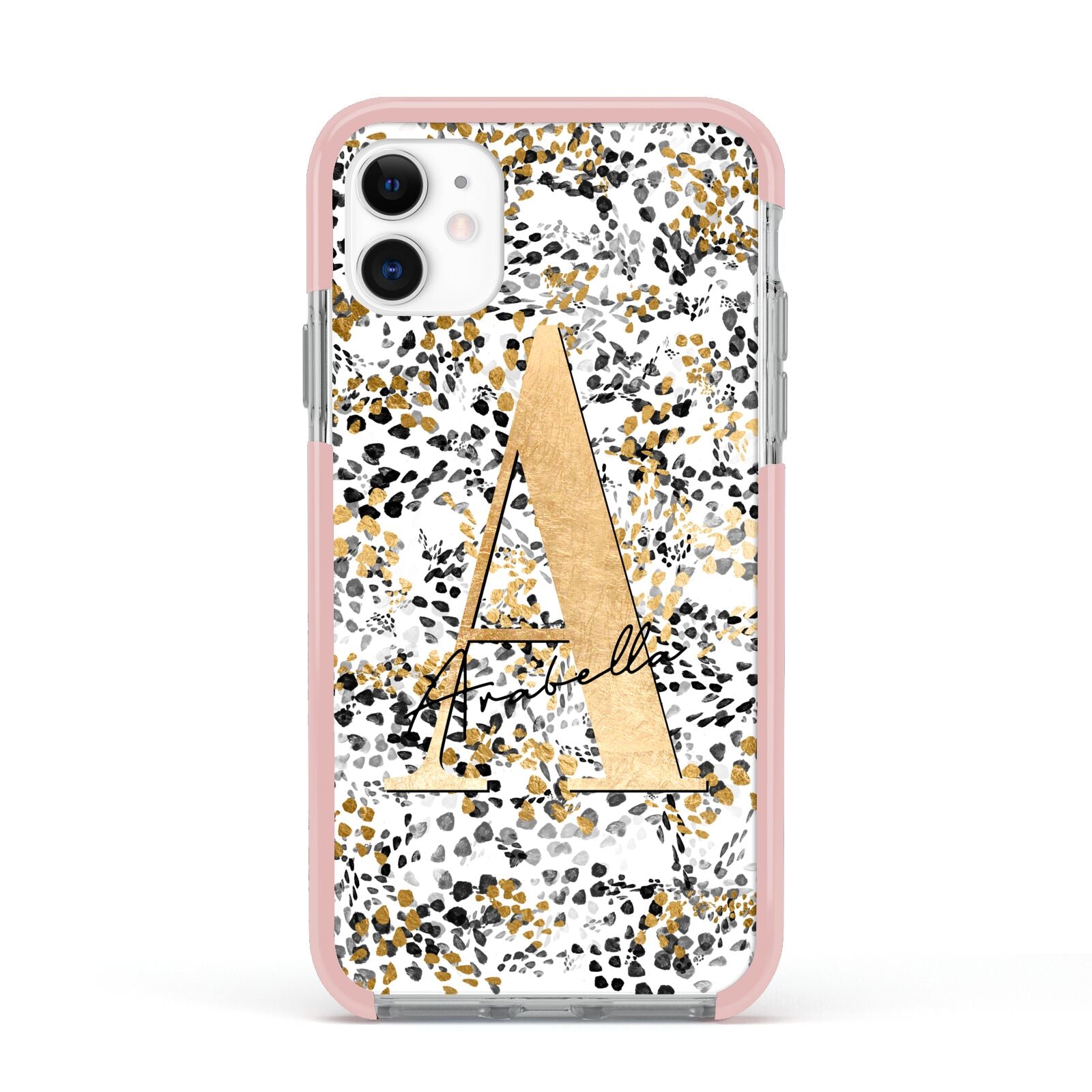 Personalised Gold Black Cheetah Apple iPhone 11 in White with Pink Impact Case