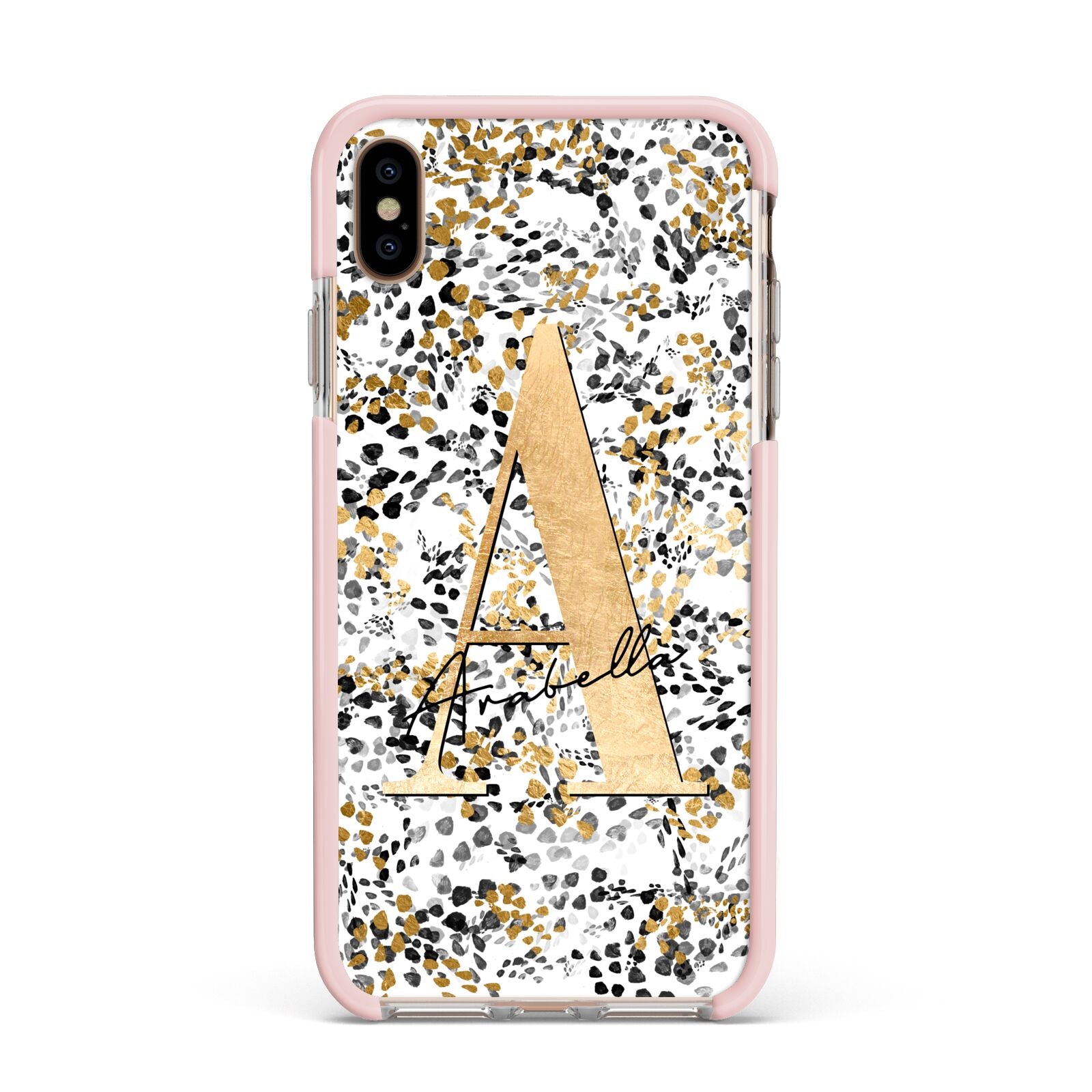 Personalised Gold Black Cheetah Apple iPhone Xs Max Impact Case Pink Edge on Gold Phone