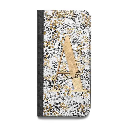Personalised Gold Black Cheetah Vegan Leather Flip Samsung Case