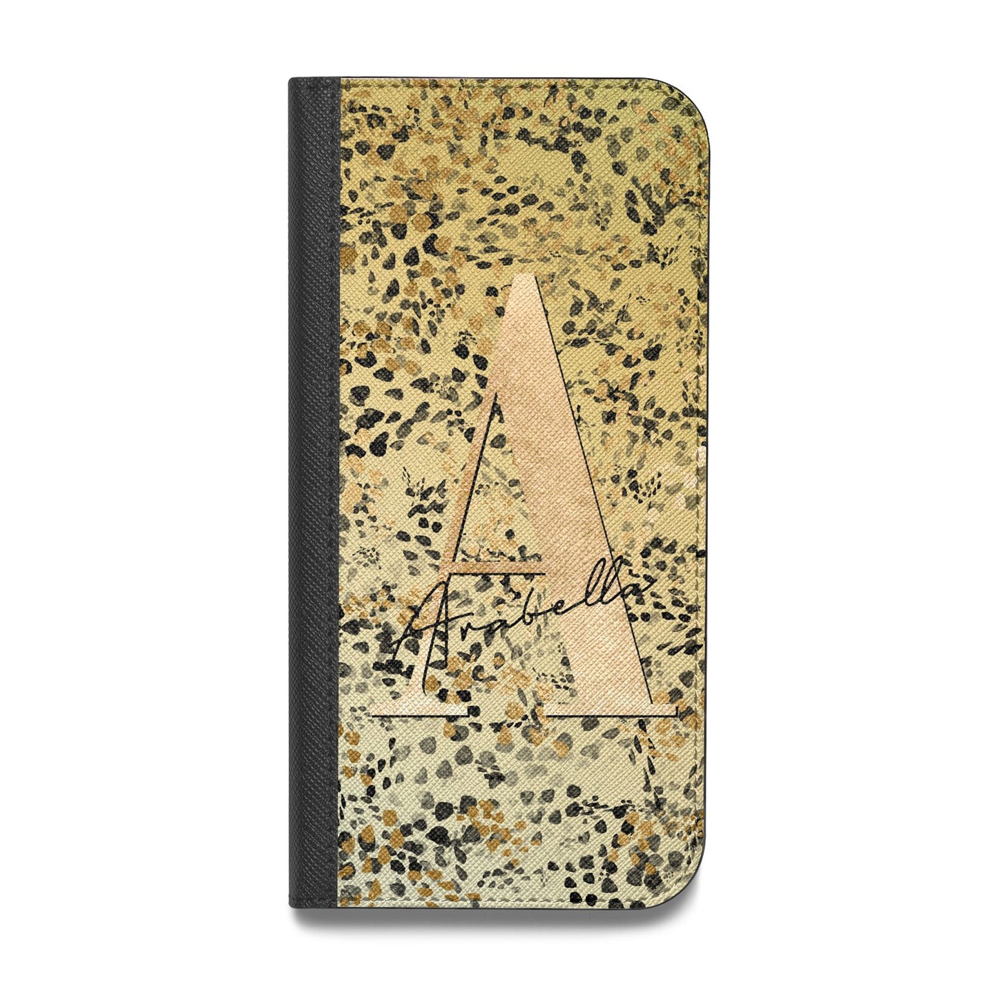 Personalised Gold Black Cheetah Vegan Leather Flip Samsung Case