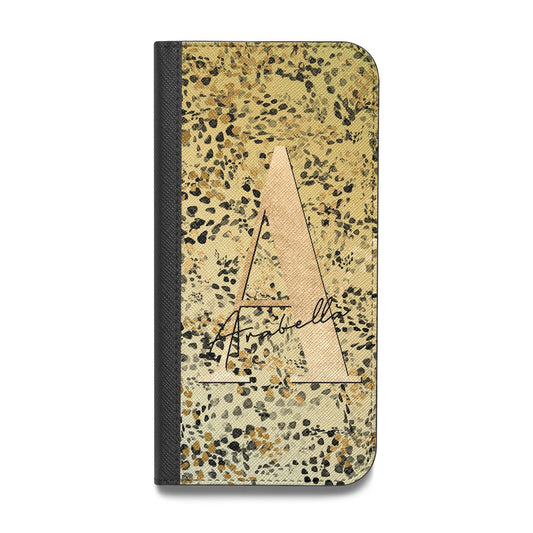 Personalised Gold Black Cheetah Vegan Leather Flip Samsung Case