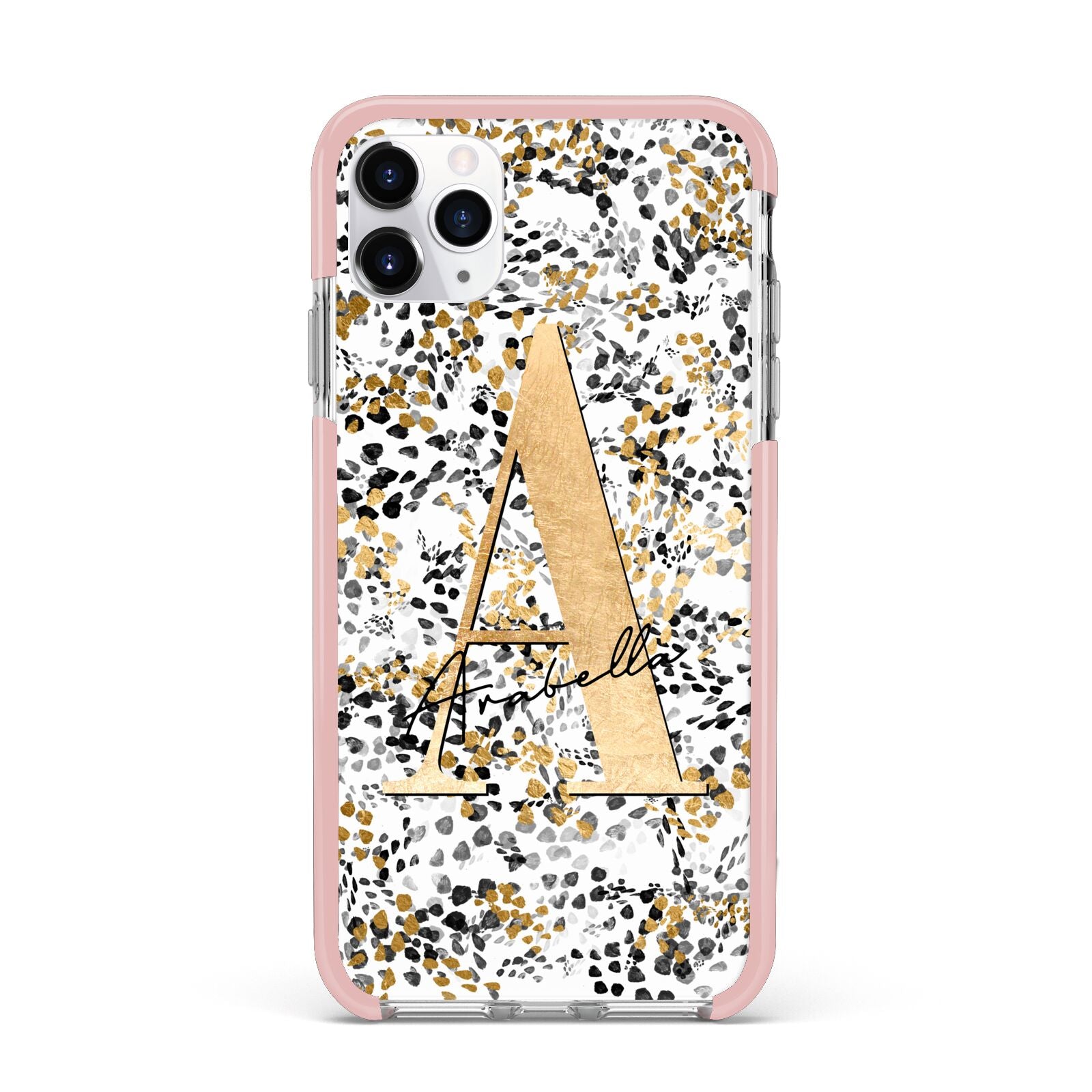 Personalised Gold Black Cheetah iPhone 11 Pro Max Impact Pink Edge Case