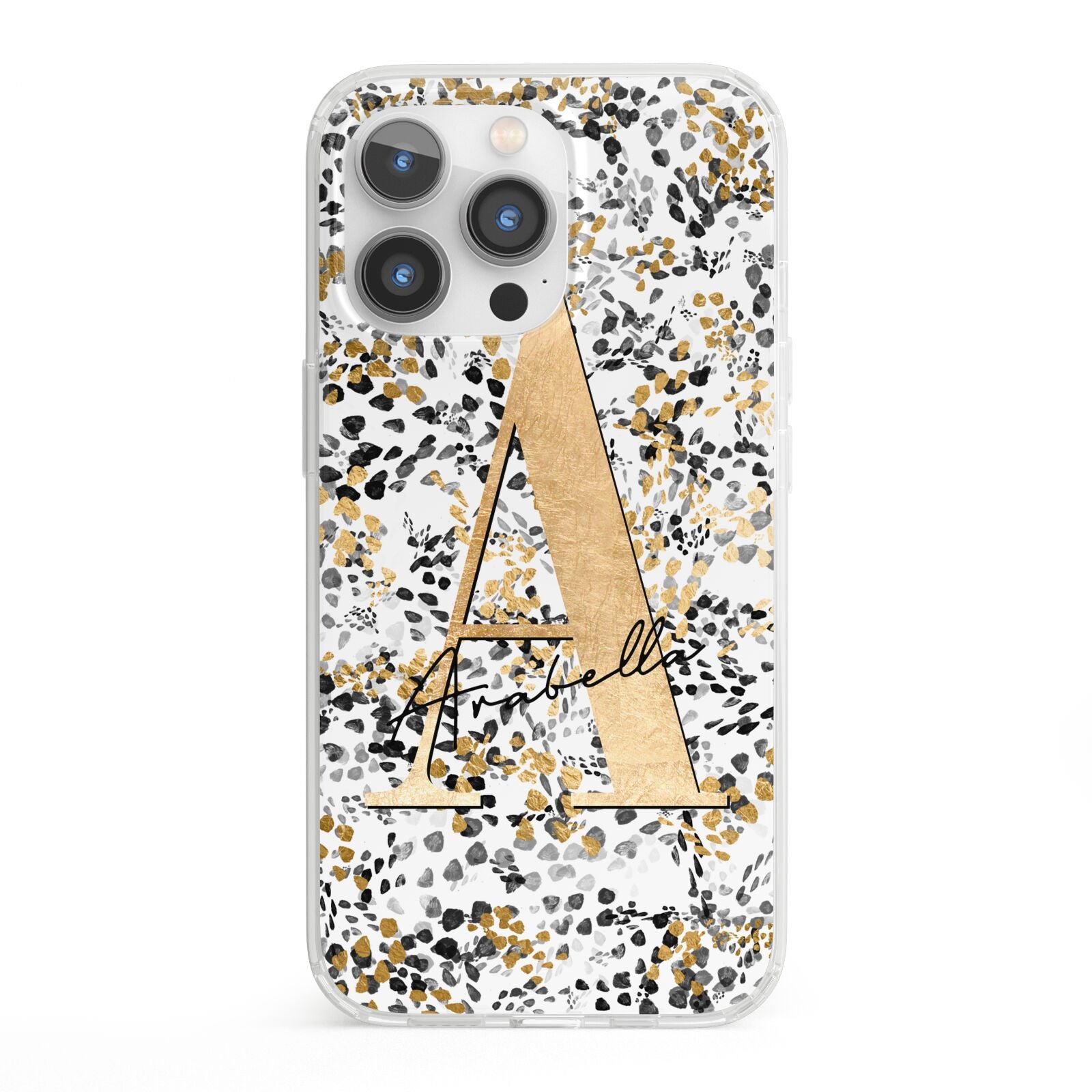 Personalised Gold Black Cheetah iPhone 13 Pro Clear Bumper Case