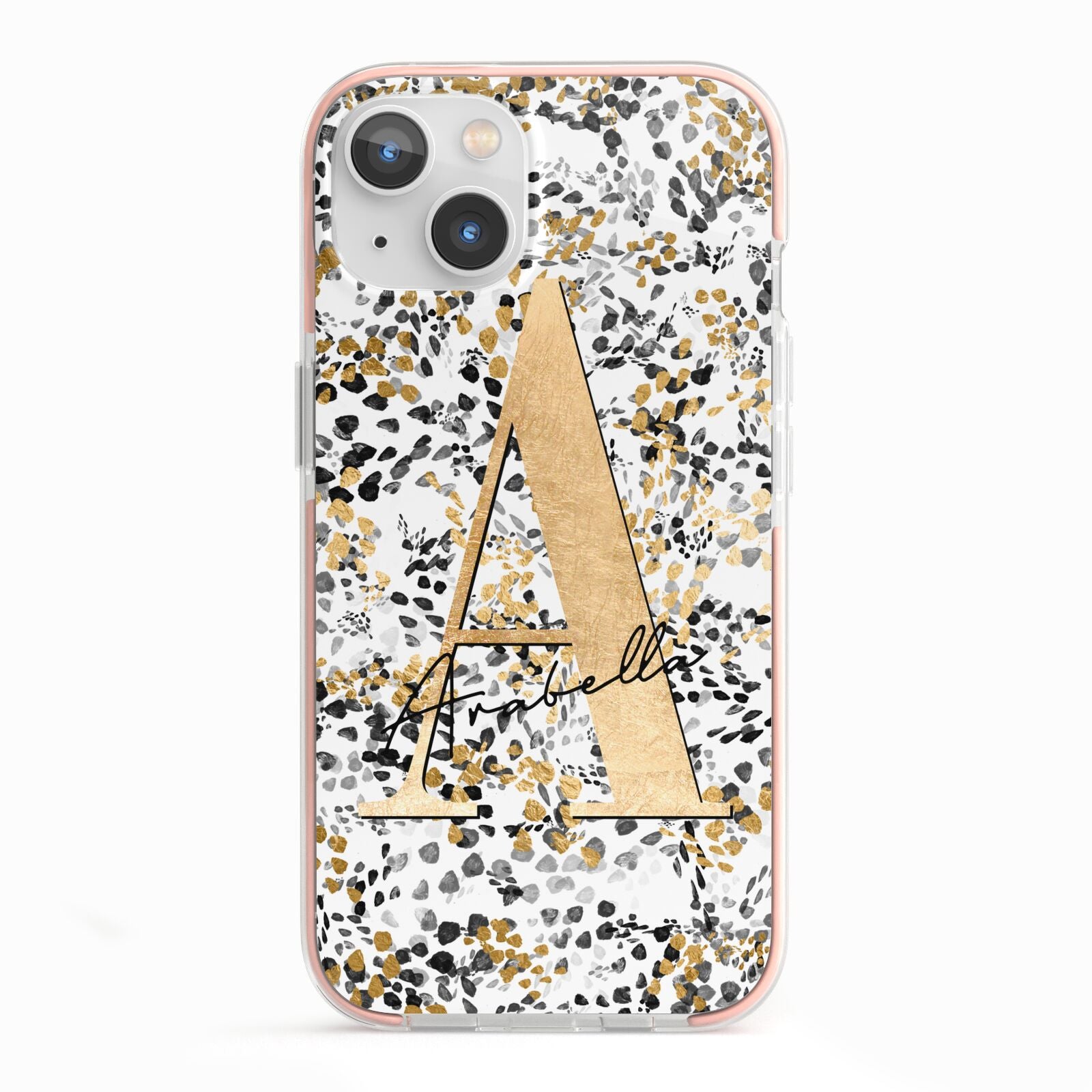Personalised Gold Black Cheetah iPhone 13 TPU Impact Case with Pink Edges