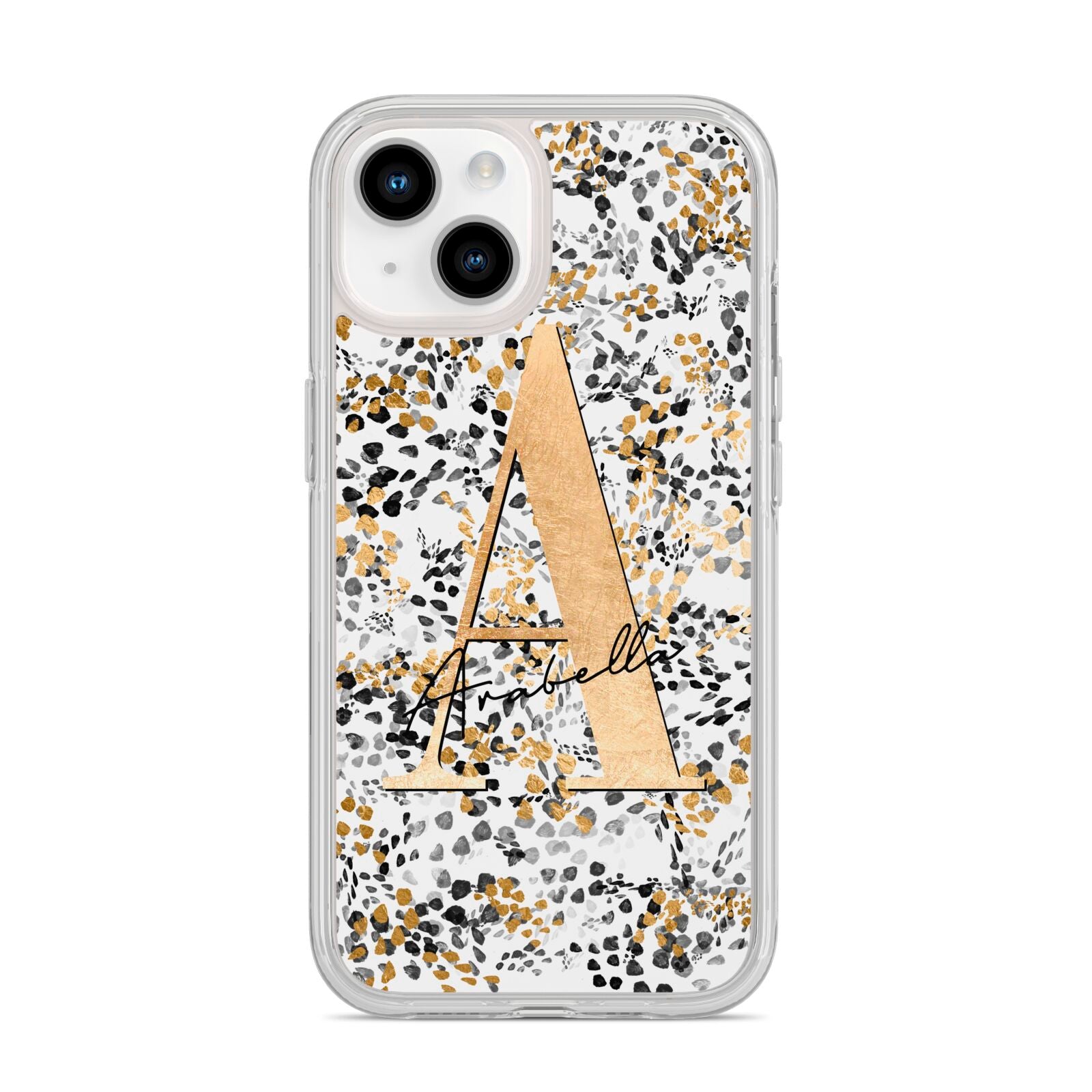 Personalised Gold Black Cheetah iPhone 14 Clear Tough Case Starlight