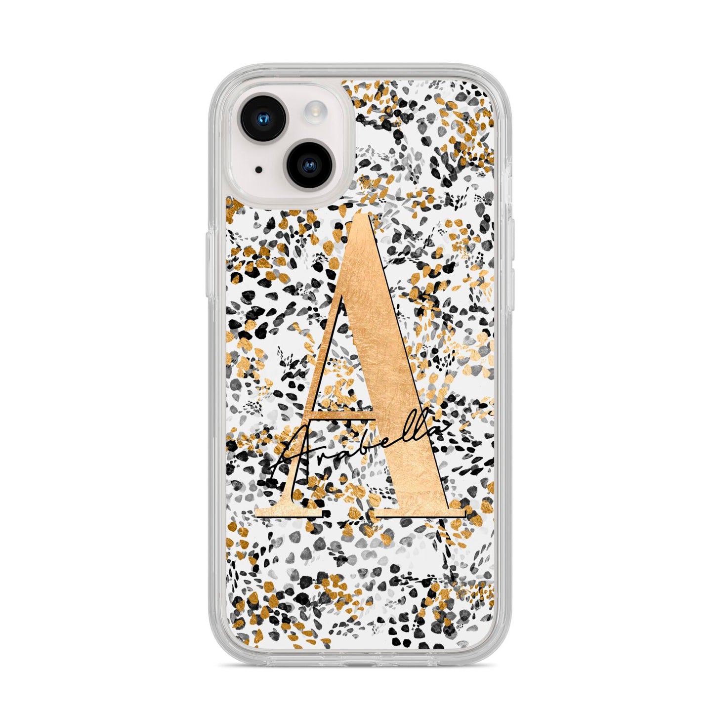 Personalised Gold Black Cheetah iPhone 14 Plus Clear Tough Case Starlight