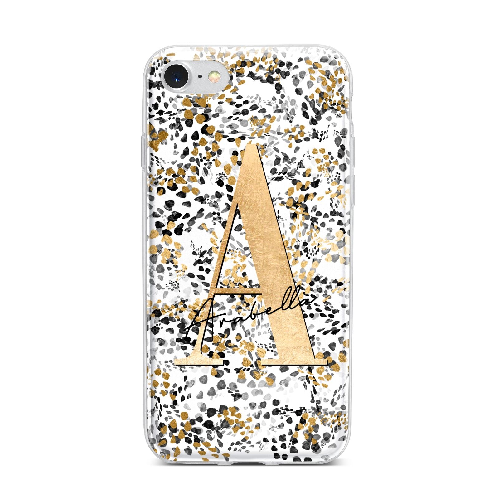 Personalised Gold Black Cheetah iPhone 7 Bumper Case on Silver iPhone