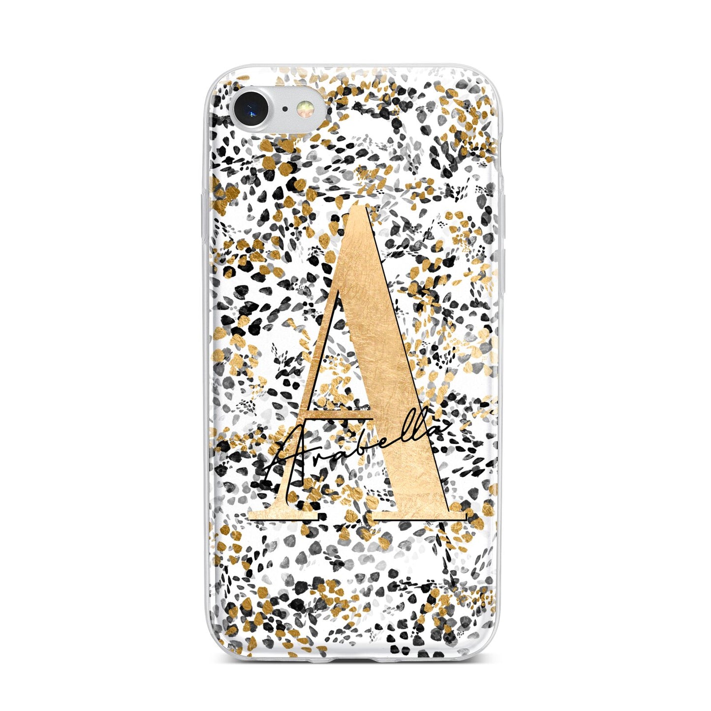 Personalised Gold Black Cheetah iPhone 7 Bumper Case on Silver iPhone