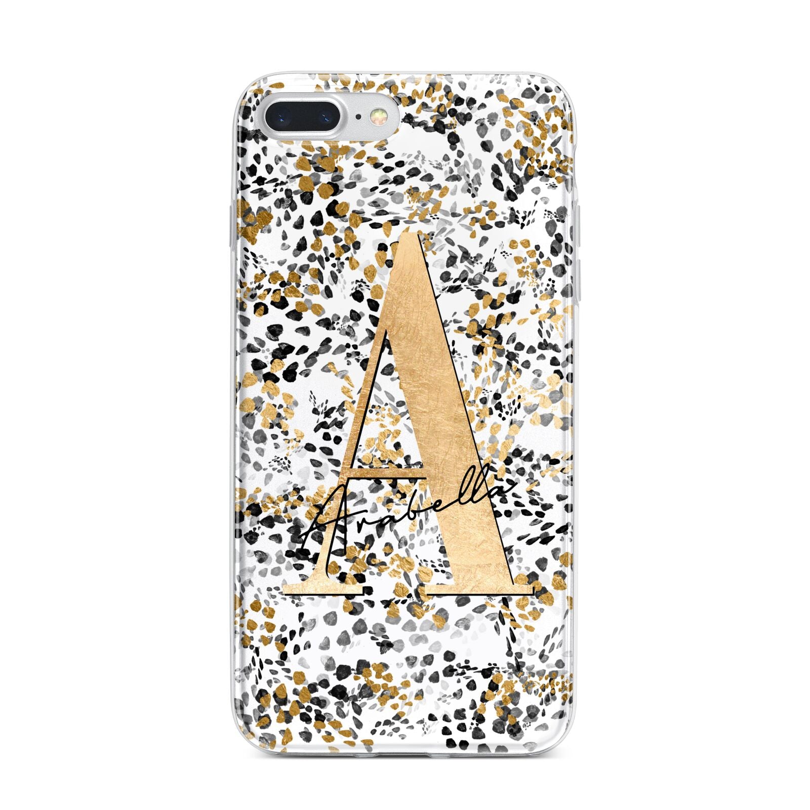Personalised Gold Black Cheetah iPhone 7 Plus Bumper Case on Silver iPhone