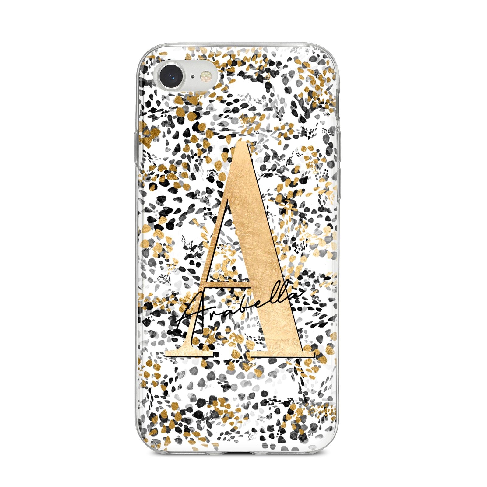 Personalised Gold Black Cheetah iPhone 8 Bumper Case on Silver iPhone