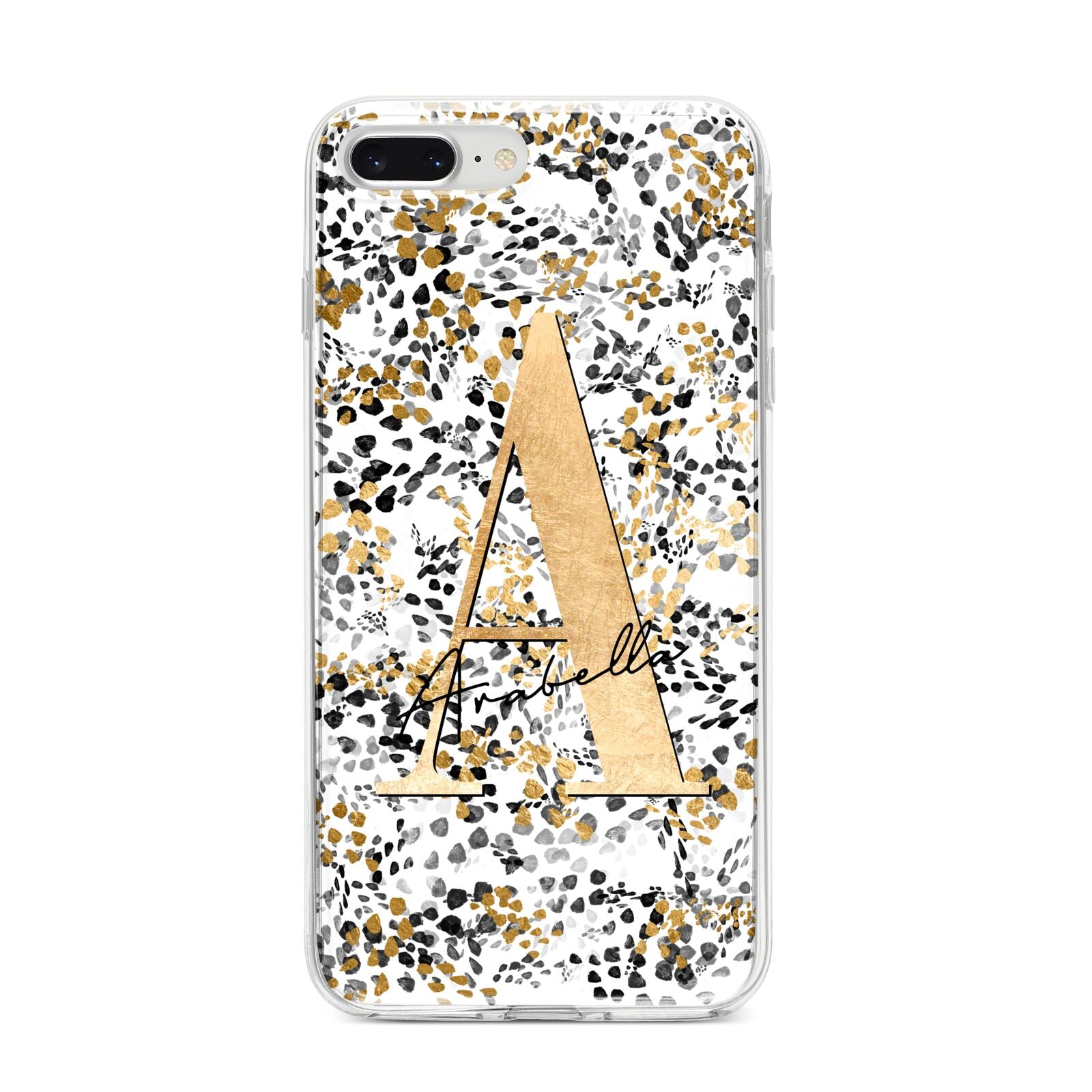 Personalised Gold Black Cheetah iPhone 8 Plus Bumper Case on Silver iPhone
