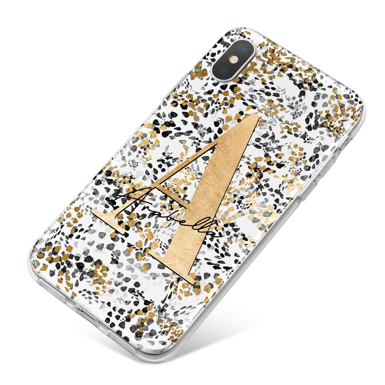 Personalised Gold Black Cheetah iPhone X Bumper Case on Silver iPhone