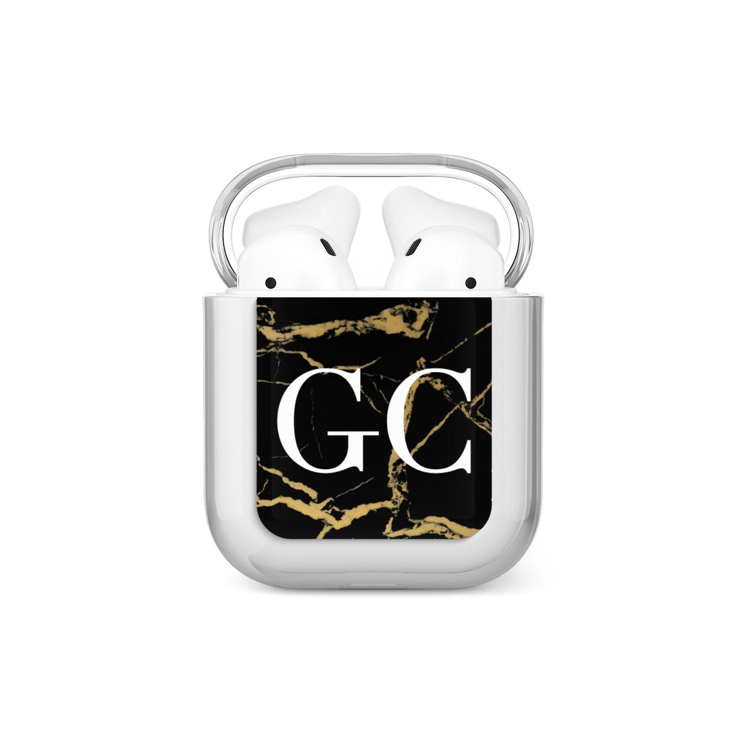 Personalised Gold Black Marble Monogram AirPods Case