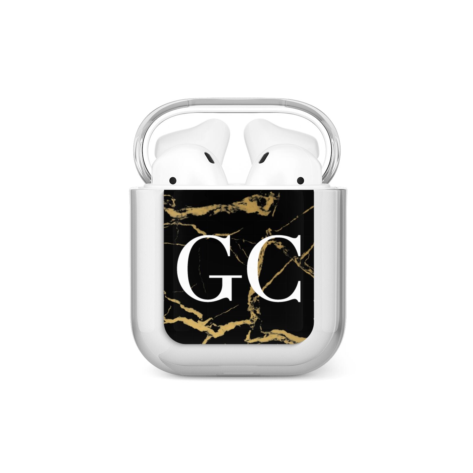 Personalised Gold Black Marble Monogram AirPods Case