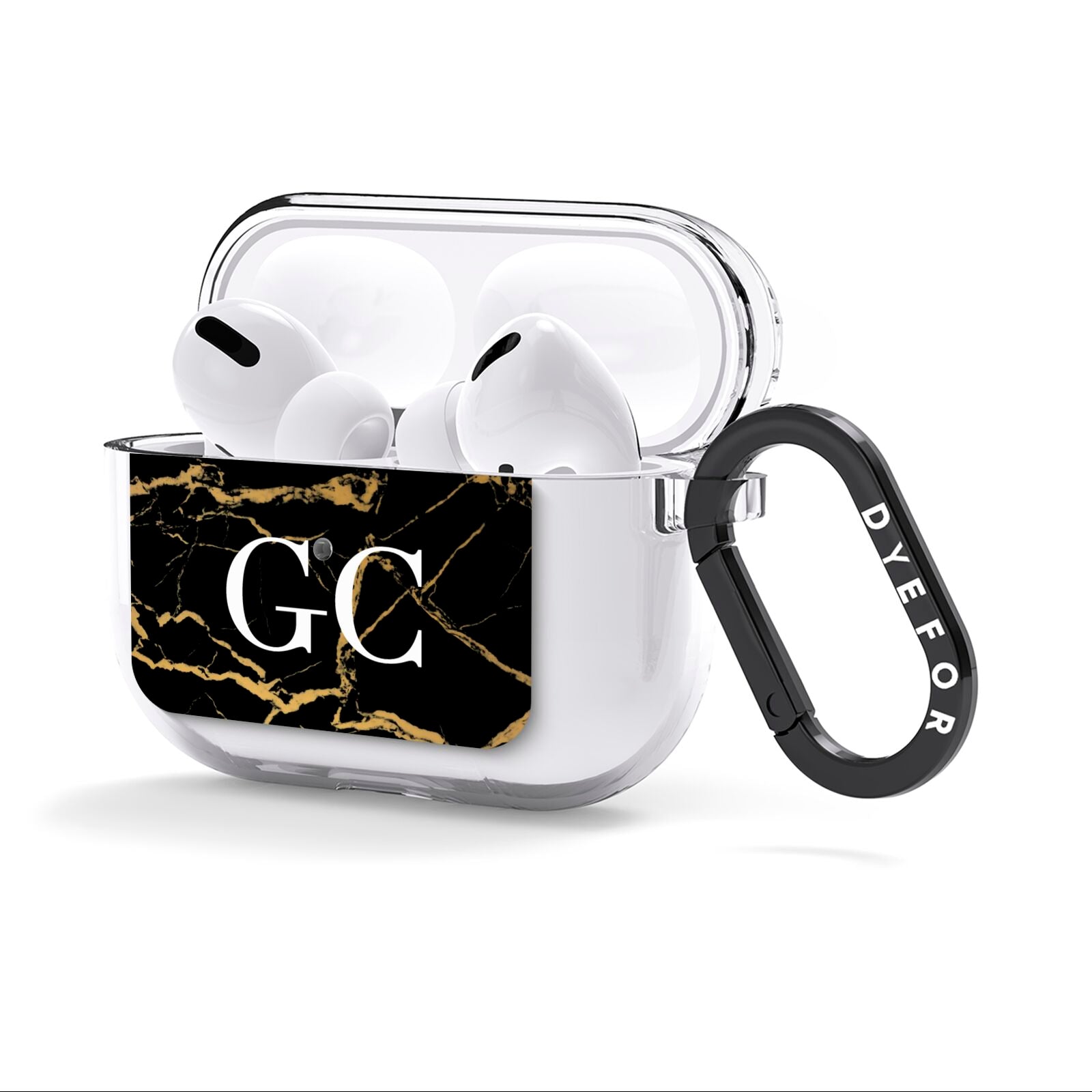 Personalised Gold Black Marble Monogram AirPods Clear Case 3rd Gen Side Image
