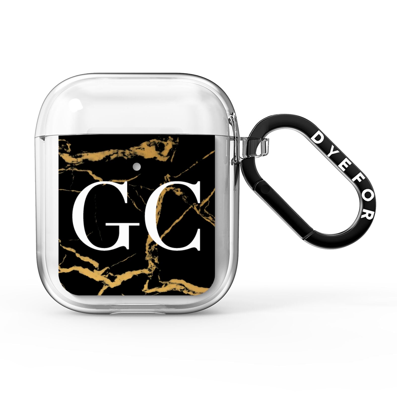 Personalised Gold Black Marble Monogram AirPods Clear Case
