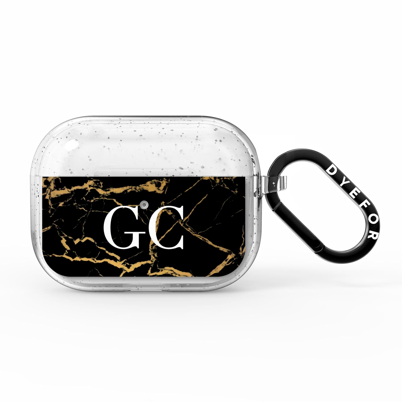 Personalised Gold Black Marble Monogram AirPods Pro Glitter Case
