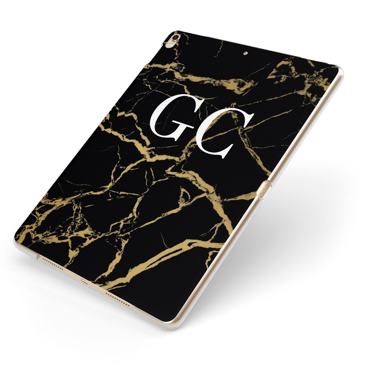 Personalised Gold Black Marble Monogram Apple iPad Case on Gold iPad Side View
