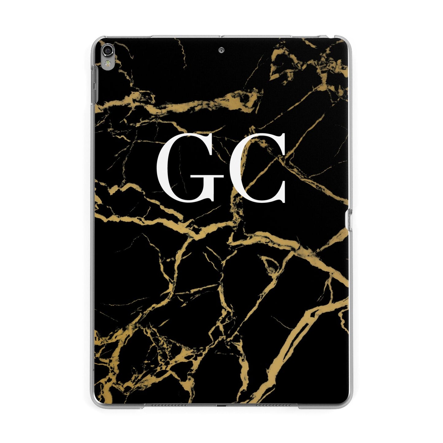 Personalised Gold Black Marble Monogram Apple iPad Grey Case