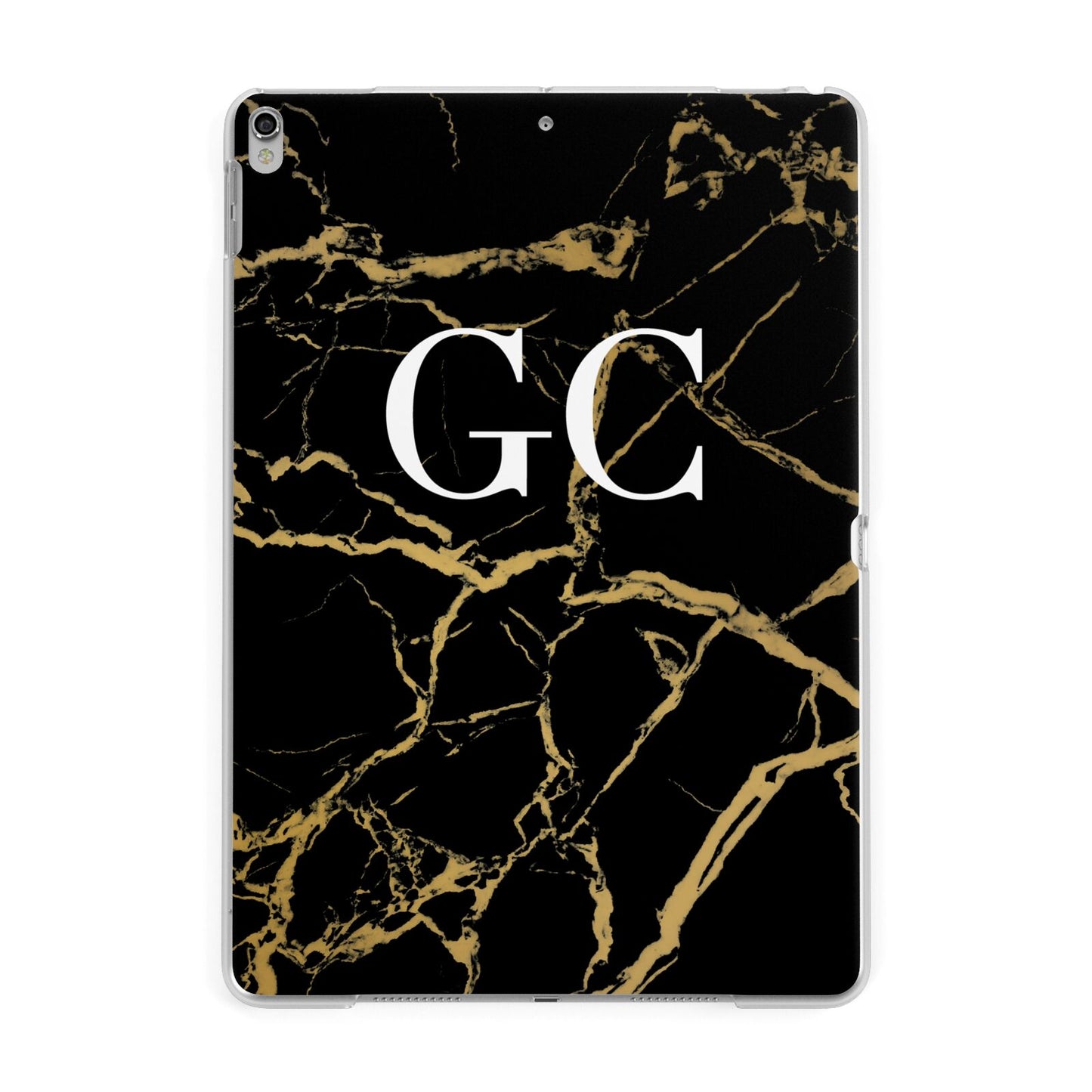 Personalised Gold Black Marble Monogram Apple iPad Silver Case
