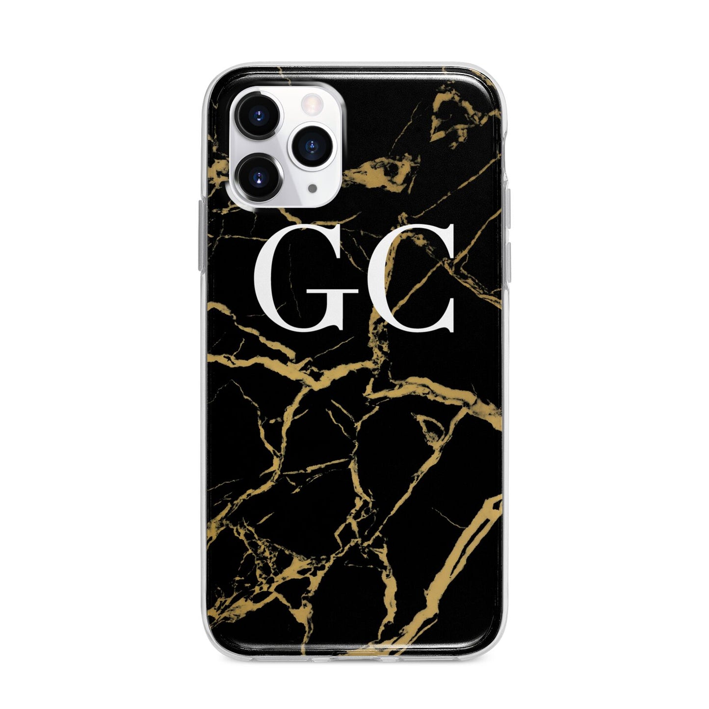 Personalised Gold Black Marble Monogram Apple iPhone 11 Pro Max in Silver with Bumper Case