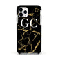 Personalised Gold Black Marble Monogram Apple iPhone 11 Pro in Silver with Black Impact Case