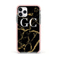 Personalised Gold Black Marble Monogram Apple iPhone 11 Pro in Silver with Pink Impact Case