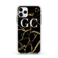 Personalised Gold Black Marble Monogram Apple iPhone 11 Pro in Silver with White Impact Case