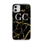 Personalised Gold Black Marble Monogram Apple iPhone 11 in White with Bumper Case