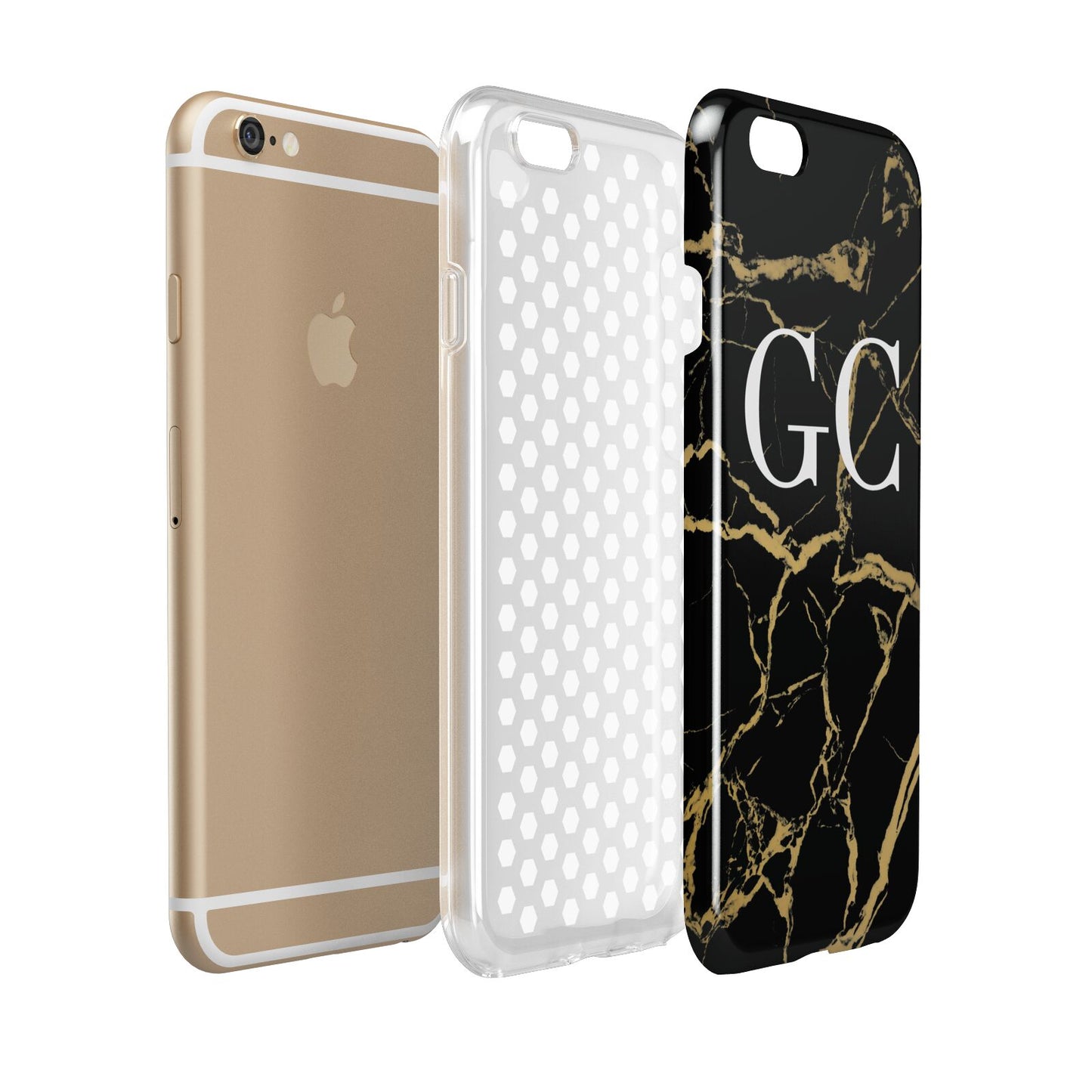 Personalised Gold Black Marble Monogram Apple iPhone 6 3D Tough Case Expanded view