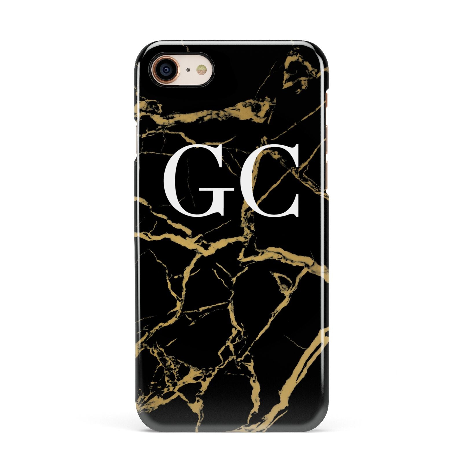 Personalised Gold Black Marble Monogram Apple iPhone 7 8 3D Snap Case