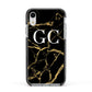 Personalised Gold Black Marble Monogram Apple iPhone XR Impact Case Black Edge on Silver Phone