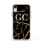 Personalised Gold Black Marble Monogram Apple iPhone XR Impact Case Pink Edge on Silver Phone