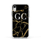 Personalised Gold Black Marble Monogram Apple iPhone XR Impact Case White Edge on Silver Phone