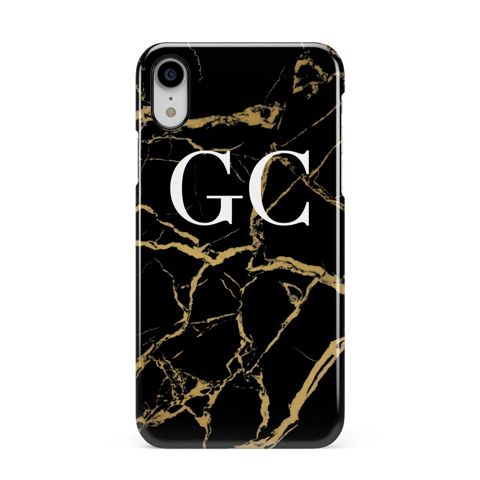 Personalised Gold Black Marble Monogram Apple iPhone XR White 3D Snap Case