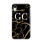 Personalised Gold Black Marble Monogram Apple iPhone XR White 3D Tough Case