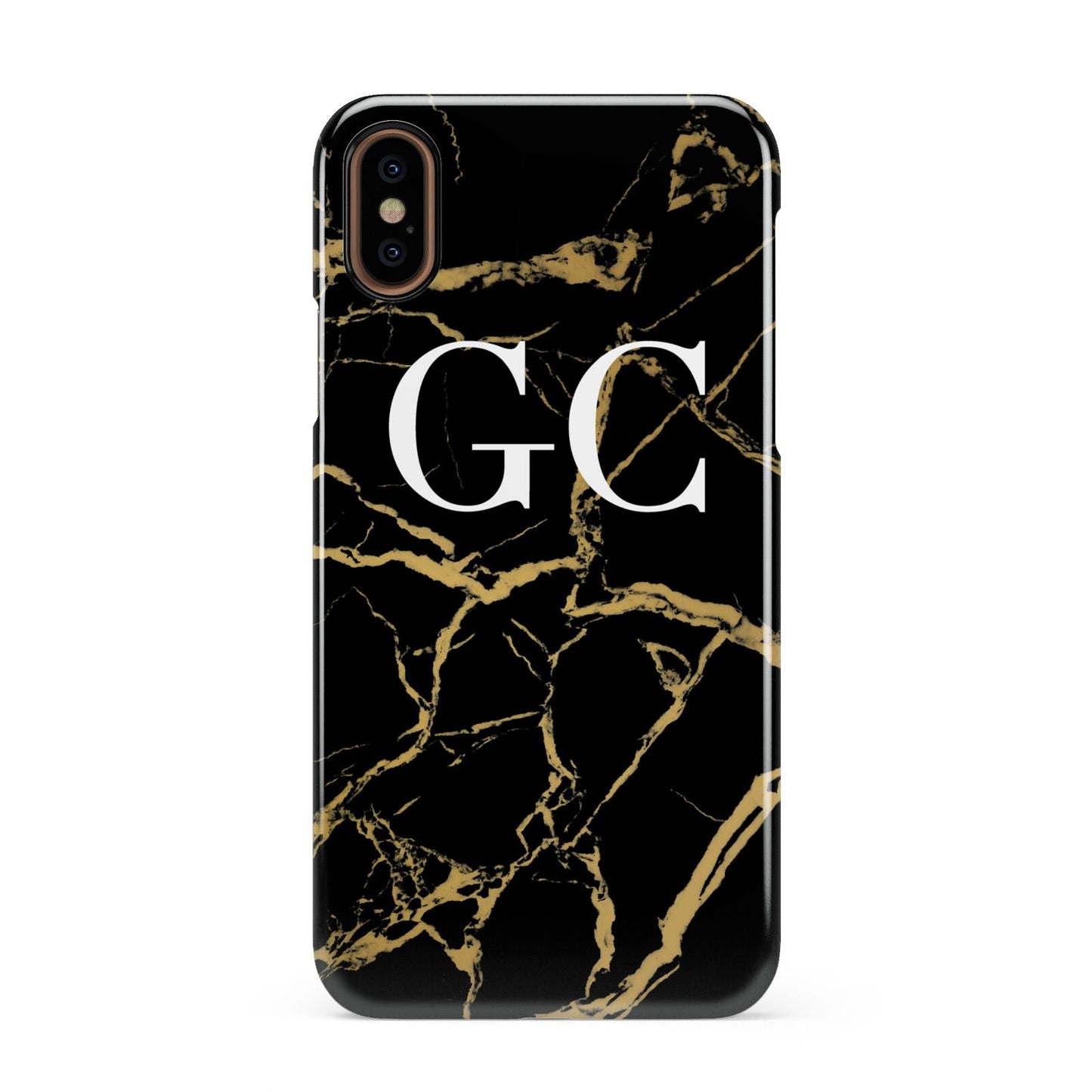 Personalised Gold Black Marble Monogram Apple iPhone XS 3D Snap Case