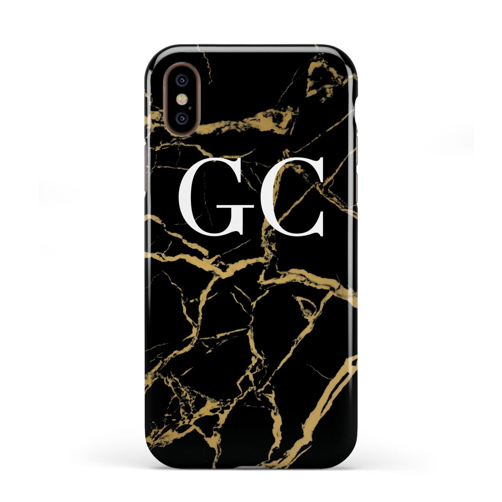 Personalised Gold Black Marble Monogram Apple iPhone XS 3D Tough