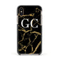 Personalised Gold Black Marble Monogram Apple iPhone Xs Impact Case Black Edge on Gold Phone