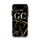 Personalised Gold Black Marble Monogram Apple iPhone Xs Impact Case White Edge on Black Phone