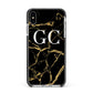 Personalised Gold Black Marble Monogram Apple iPhone Xs Max Impact Case Black Edge on Silver Phone