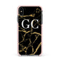 Personalised Gold Black Marble Monogram Apple iPhone Xs Max Impact Case Pink Edge on Black Phone