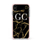 Personalised Gold Black Marble Monogram Apple iPhone Xs Max Impact Case Pink Edge on Silver Phone