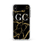 Personalised Gold Black Marble Monogram Apple iPhone Xs Max Impact Case White Edge on Silver Phone