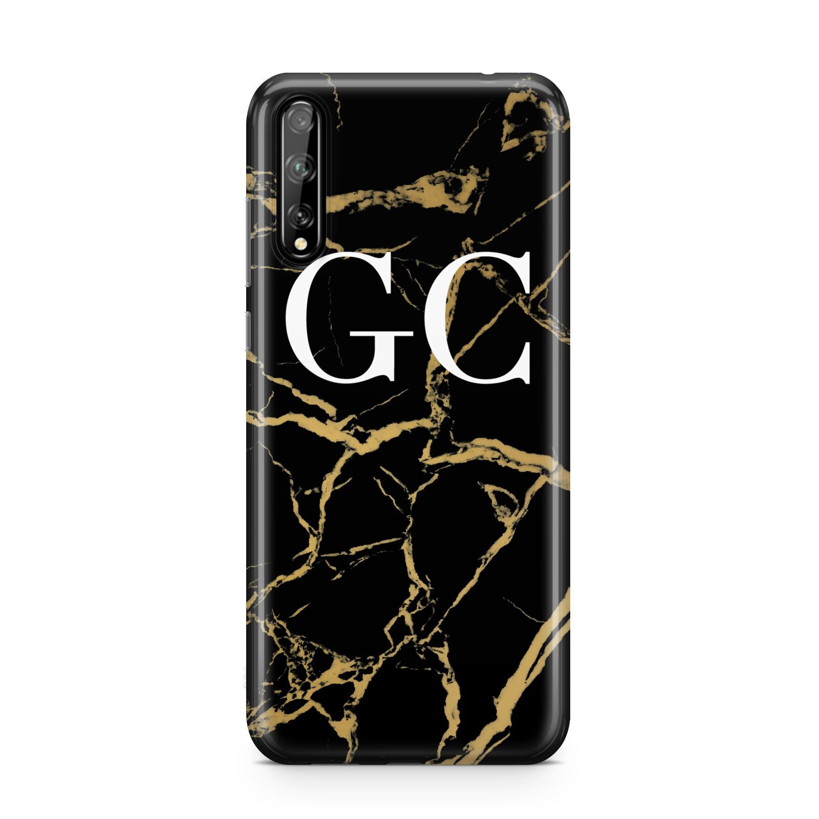 Personalised Gold Black Marble Monogram Huawei Enjoy 10s Phone Case