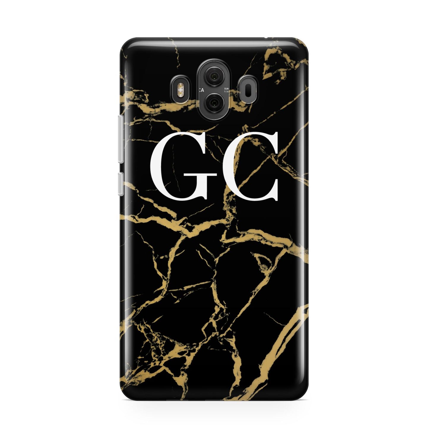 Personalised Gold Black Marble Monogram Huawei Mate 10 Protective Phone Case