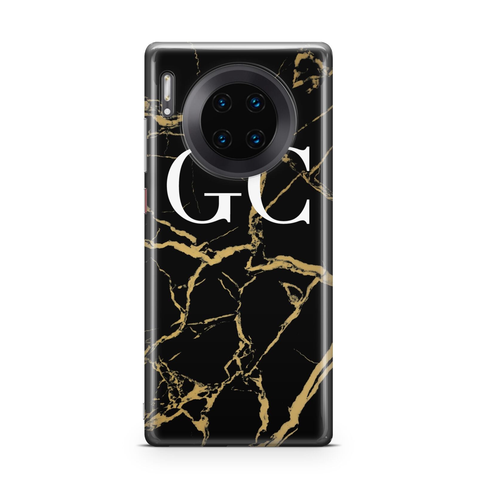 Personalised Gold Black Marble Monogram Huawei Mate 30 Pro Phone Case