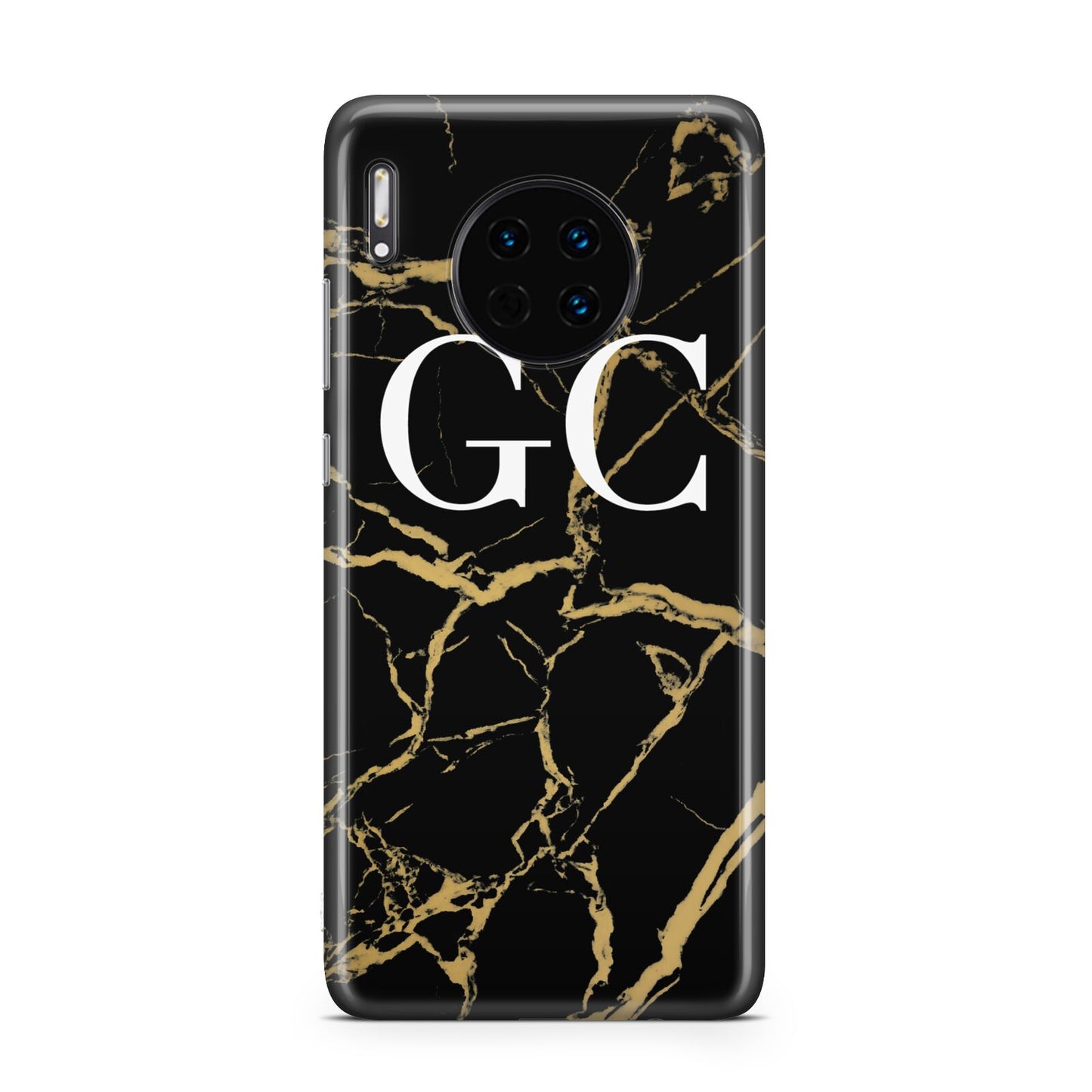 Personalised Gold Black Marble Monogram Huawei Mate 30