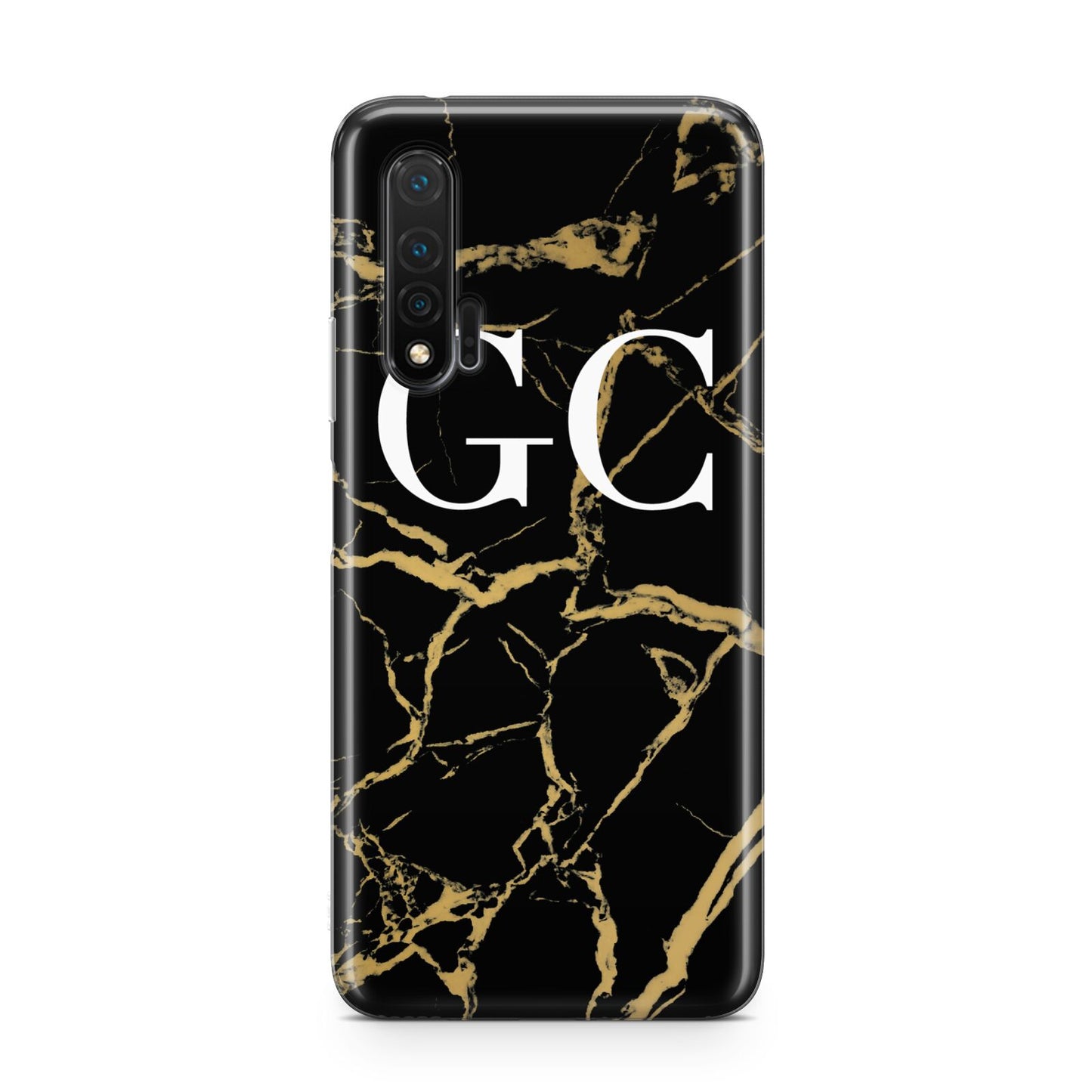 Personalised Gold Black Marble Monogram Huawei Nova 6 Phone Case